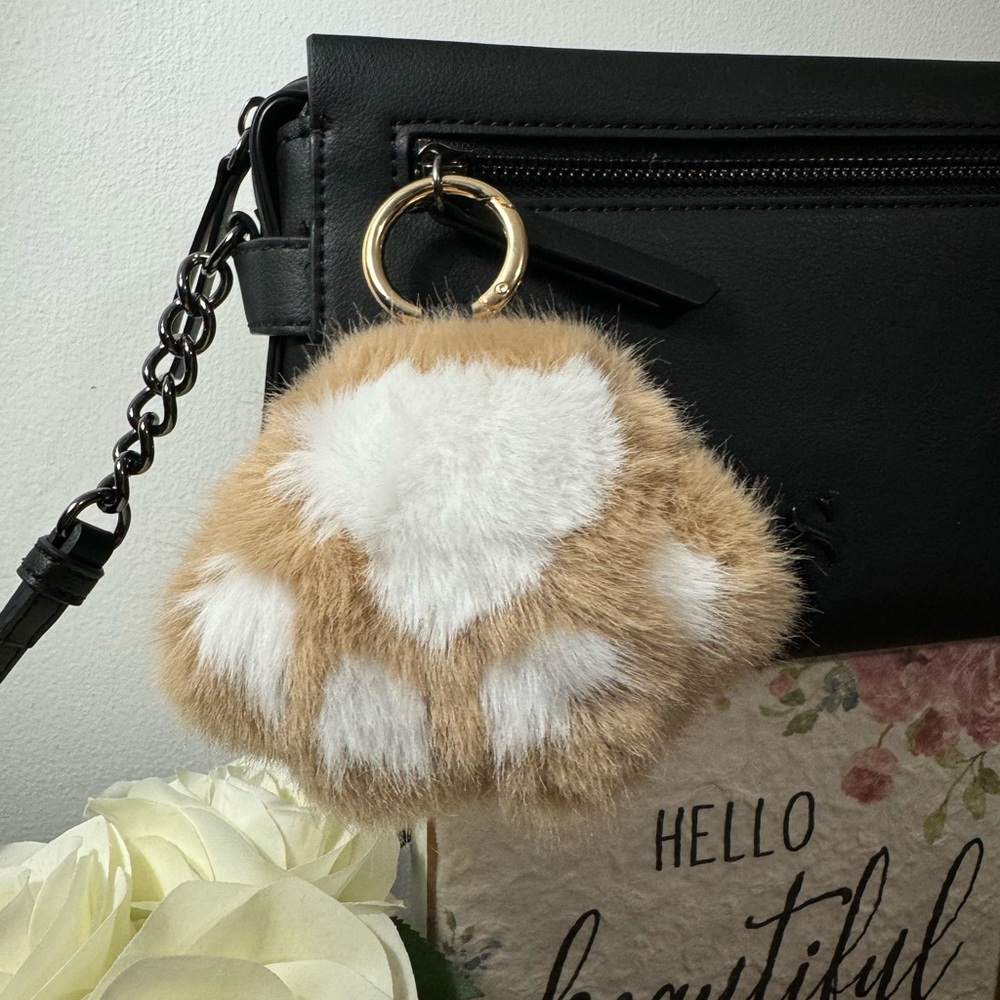 Furry Tan Paw Keychain, Bag Charm